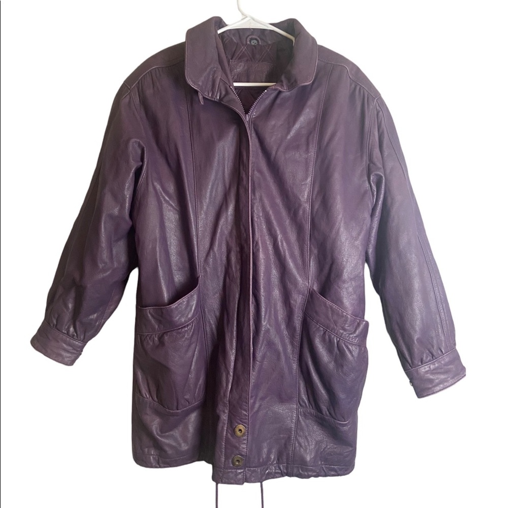 Vintage Jacqueline Ferrar purple mid length long  leather coat small lined
